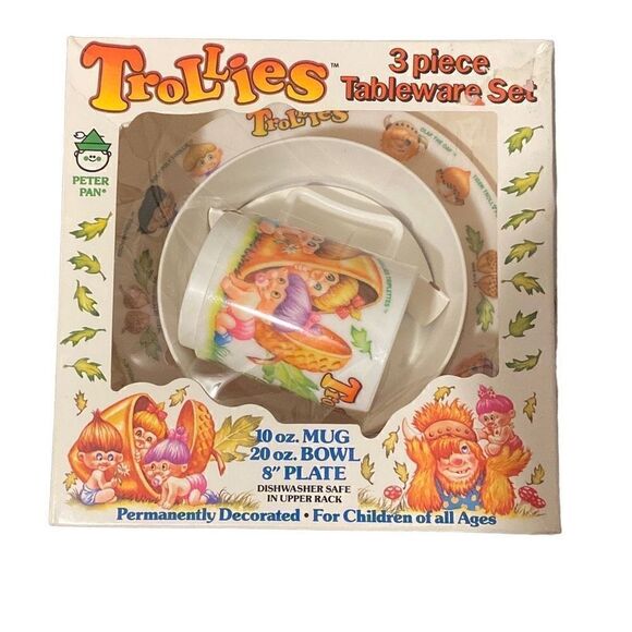 Vintage 1992 Peter Pan Trollies 3 Piece Tableware Set - Picture 1 of 6